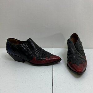 Vintage 90s Ankle Booties 7.5 M Western‎ Black Red Blue Heel Block Cowboy Short